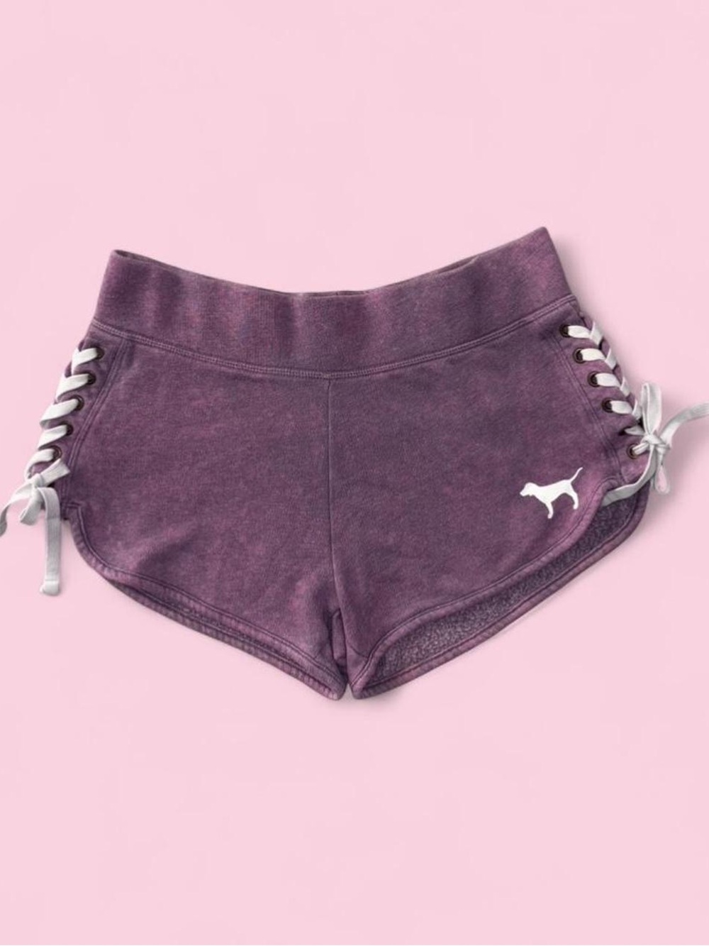 victorias secret pink purple acid wash lace up side shorts